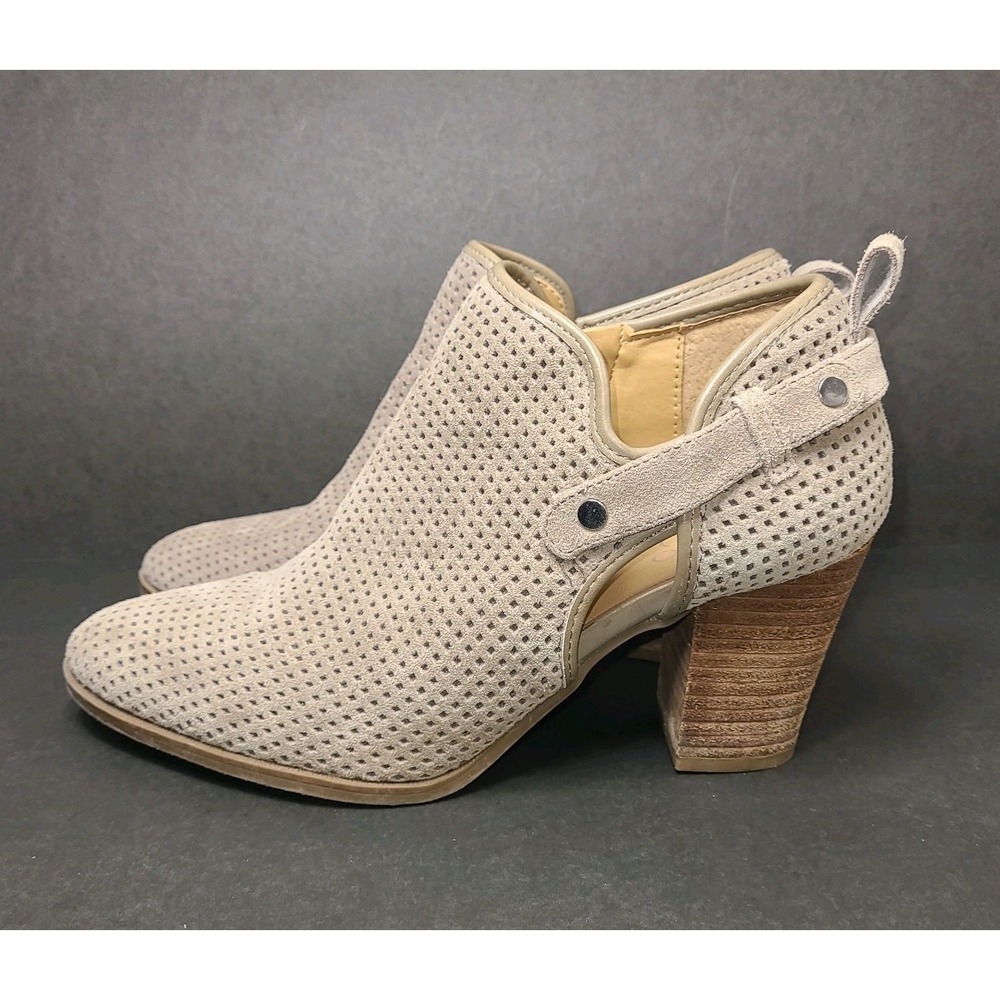 Franco Sarto Perforated Leather Slingback Ankle Booties Womens 9.5M Taupe Block